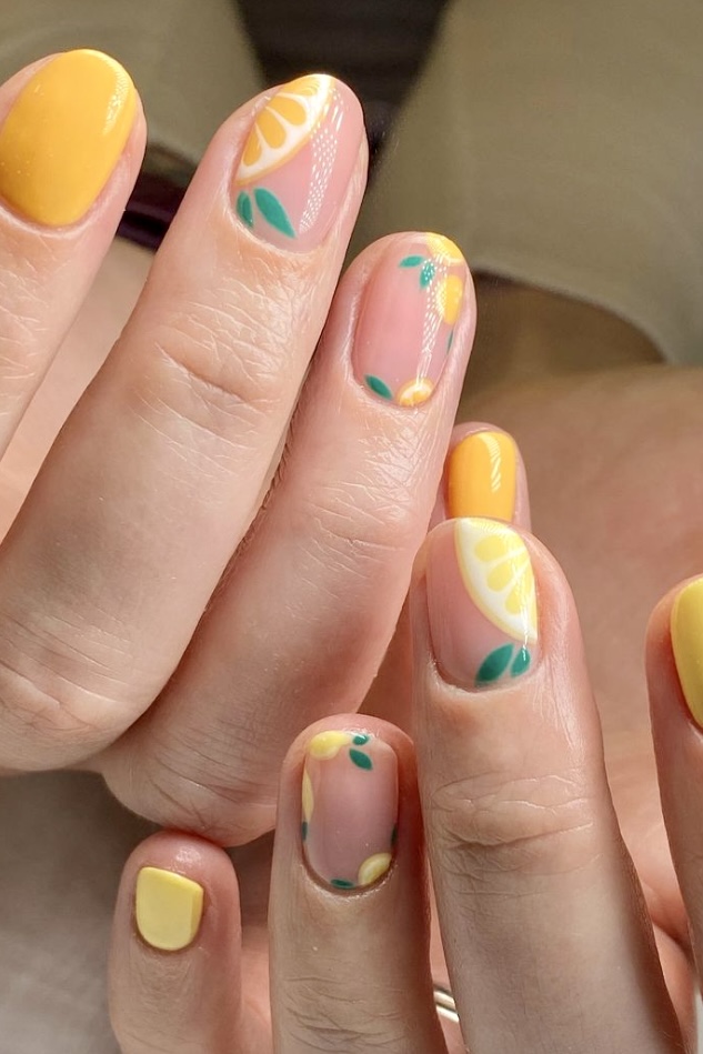 Refreshing Nail Art Inspired by Zesty Summertime Citrus Fruit : Lemon +  Double French Sheer Nails